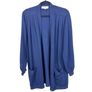 St. John Santana Knit Open Front Cardigan Balloon sleeve pleated shoulder S